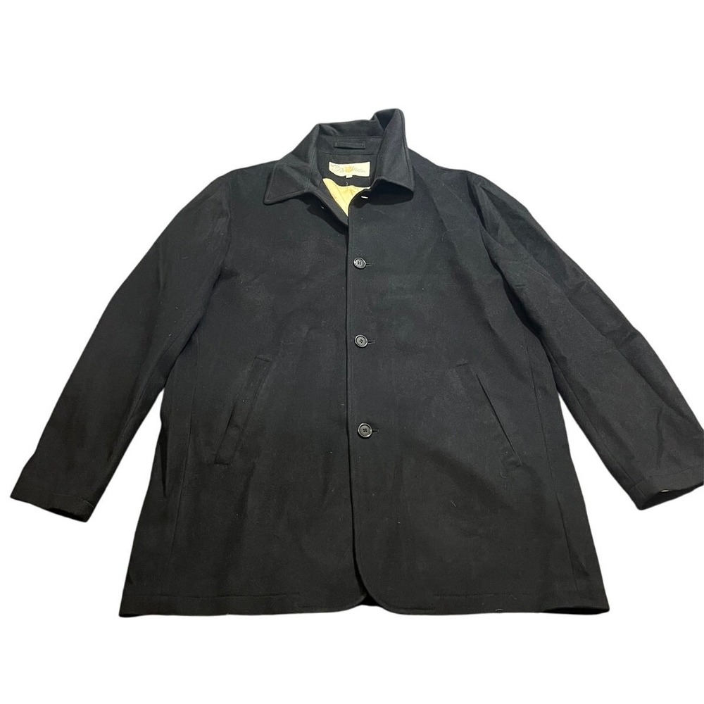 Peter Millar Coat Mens Large Black 100% Cashmere Silk Lined Car Coat Jacket